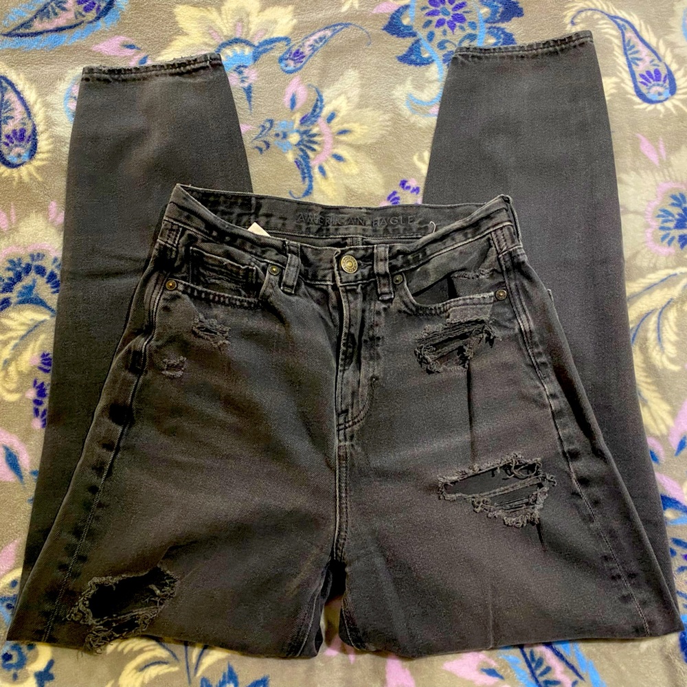 AE Black Wash Mom Jeans Size 0